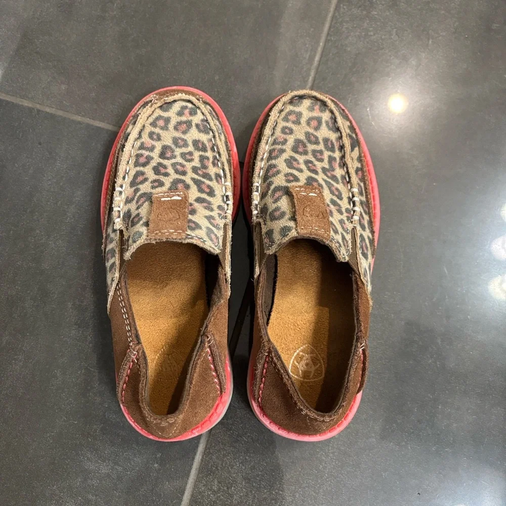 Ariat Kids Leopard Print Slip-On Shoes with Brown and Pink Accents
